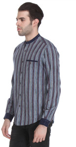 Reevolution Men's Striped Casual Blue Shirt