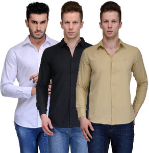 Feed Up Men's Solid Casual White, Black, Beige Shirt