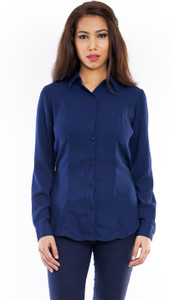 Femninora Women's Solid Formal Dark Blue Shirt