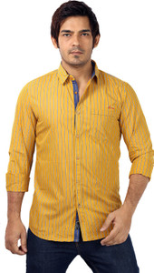 SHADE-45 Men's Striped Casual Beige, Blue Shirt