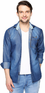 Lafantar Men's Solid Casual Denim Blue Shirt