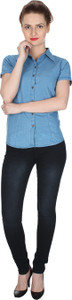 Gsa Enterprises Women's Solid Casual Denim Blue Shirt