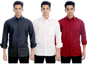 Black Bee Men's Solid Casual Black, White, Maroon Shirt