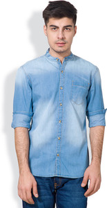 Highlander Men's Solid Casual Denim Blue Shirt