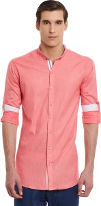 Wild Hunk Men's Solid Casual Pink Shirt