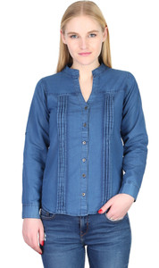 Farha Women's Solid Casual Denim Light Blue Shirt