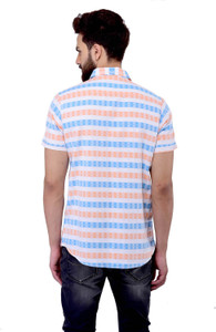 Blue Buddha Men Striped Casual Blue 