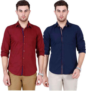Ojass Men's Solid Casual Maroon, Dark Blue Shirt