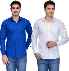 Feed Up Men's Solid Casual Blue, White Shirt