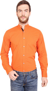 2Brothers Men's Solid Casual Orange Shirt
