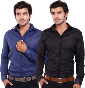 Deeksha Men's Solid Casual Blue, Black Shirt
