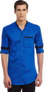 Wild Hunk Men's Solid Casual Blue Shirt