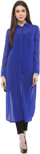 Rose Vanessa Women's Solid Casual Blue Shirt