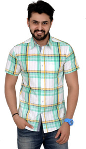 Rafters Men's Checkered Casual White, Yellow, Green Shirt