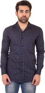 Lime Time Men's Printed Casual Blue Shirt