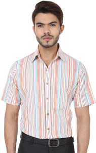 Reevolution Men's Striped Casual White, Blue Shirt