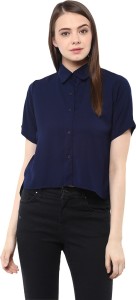 Miss Chase Women's Solid Casual Dark Blue Shirt