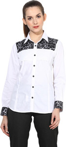 Dazzio Women's Solid Formal White, Black Shirt