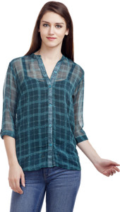 Mask Lifestyle Women's Checkered Casual Green Shirt