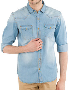 Lafantar Men's Solid Casual Denim Blue Shirt