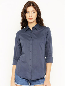 Silly People Women's Solid Casual Blue Shirt