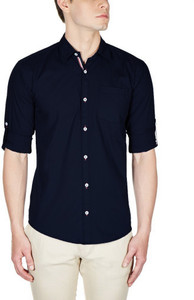 Elepants Men's Solid Casual Dark Blue Shirt