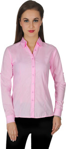 Protzen Women's Solid Formal Pink Shirt