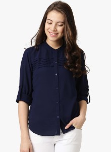 YUKON Women's Solid Casual Blue Shirt
