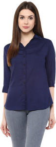 Mayra Women's Solid Party Dark Blue Shirt