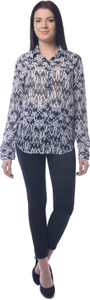 Chloe Women's Printed Casual White, Black Shirt