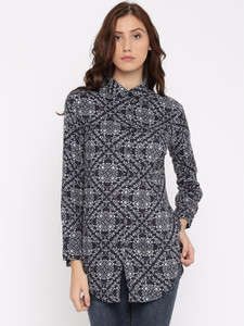 Silly People Women's Printed Casual Blue Shirt