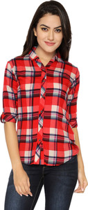 Bluntly Women's Checkered Formal Red Shirt