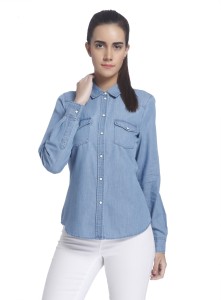 vero moda women solid casual light blue shirt