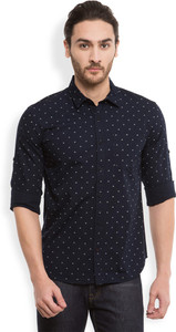 Highlander Men's Printed Casual Dark Blue Shirt