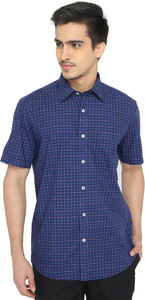 Jade Blue Men Checkered Casual Blue Shirt