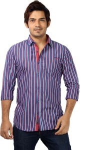SHADE-45 Men's Striped Casual Blue, White, Red Shirt