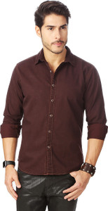 Rodid Men's Solid Casual Denim Brown Shirt