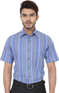 Reevolution Men's Striped Casual Blue Shirt