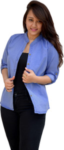 Aarti Collections Women's Solid Casual Denim Light Blue Shirt