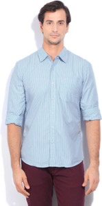 Lee Men's Striped Casual White, Blue Shirt