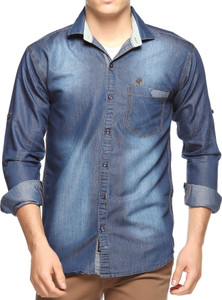 Lafantar Men's Solid Casual Denim Blue Shirt