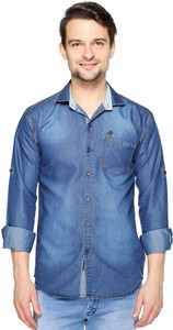 Lafantar Men's Solid Casual Denim Blue Shirt