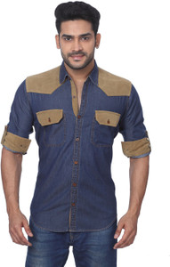 GlobalRang Men's Solid Casual Denim Blue Shirt