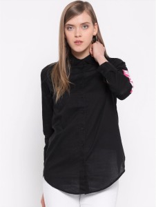 Silly People Women's Printed Casual Black Shirt