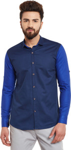 Wild Hunk Men's Solid Casual Blue Shirt