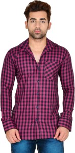 LIME TIME Men's Checkered Casual Purple Shirt