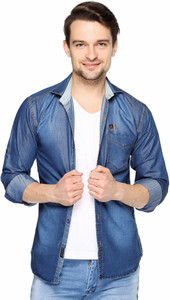 Lafantar Men's Solid Casual Denim Blue Shirt