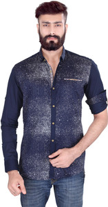 Vintage Soul Men's Printed Casual Blue Shirt