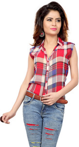 Trendif Women's Checkered Casual Red, Beige Shirt