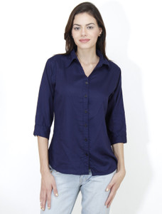 Mayra Women's Solid Casual Dark Blue Shirt